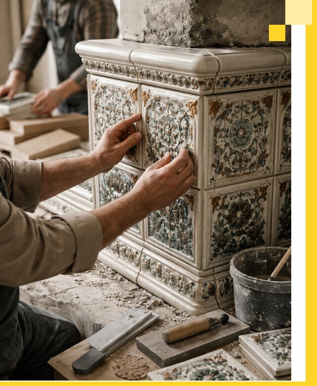 Изразцовые камины под ключ в Домодедове: проект и монтаж