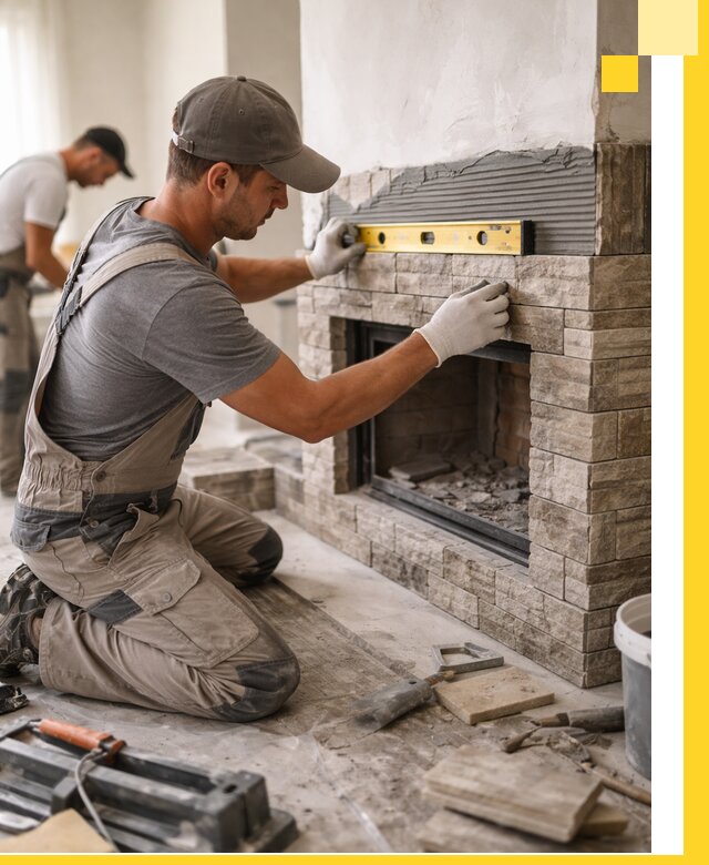 Облицовка каминов в Домодедове, монтаж и отделка натуральным камнем