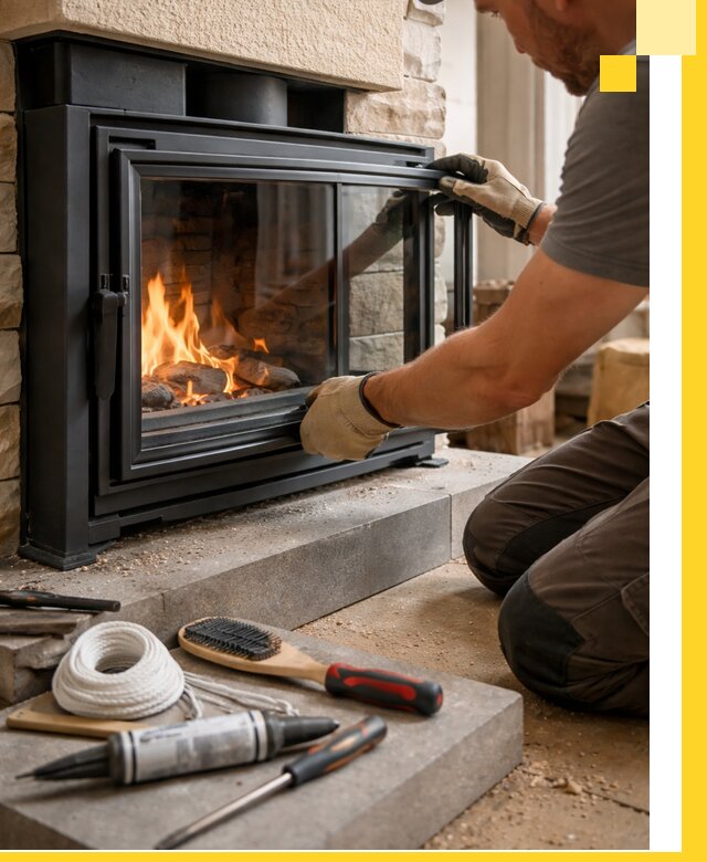 Производство, монтаж и доставка каминов со стеклом в Домодедове