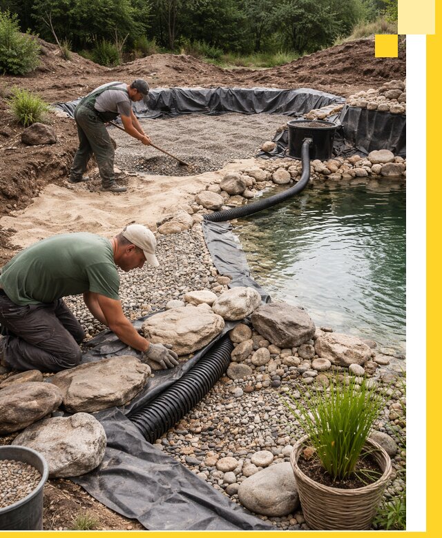 Строительство природных бассейнов и озер в Домодедове под ключ