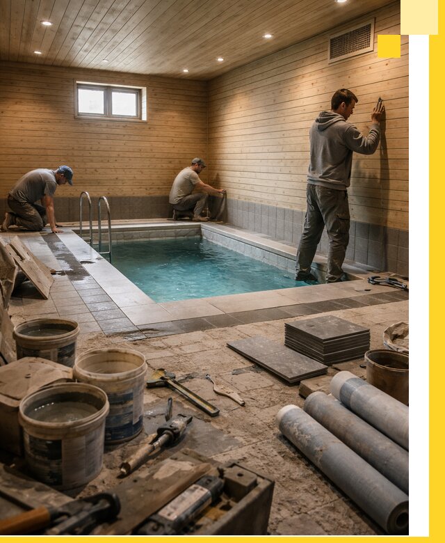 Строительство бани с бассейном и сауной под ключ в Домодедове