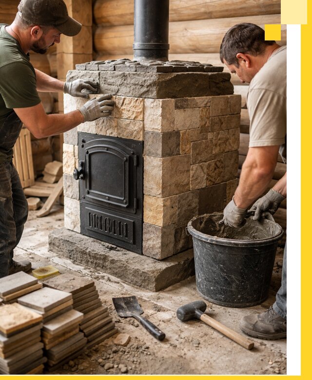 Облицовка банной печи под ключ в Домодедове: камень и плитка