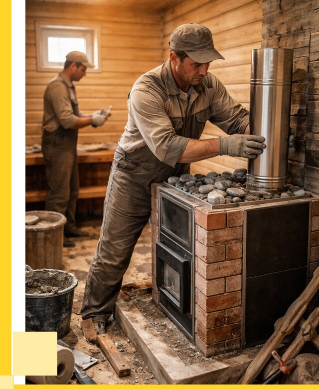 Монтаж печи в бане под ключ в Домодедове от 21052 р. | ЭриданДмд