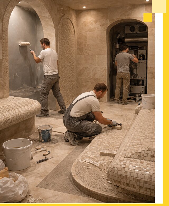 Строительство бани с хамамом и бассейном под ключ в Домодедове