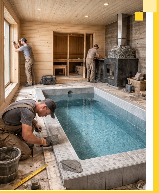 Проект бани с бассейном и сауной в Домодедове под ключ