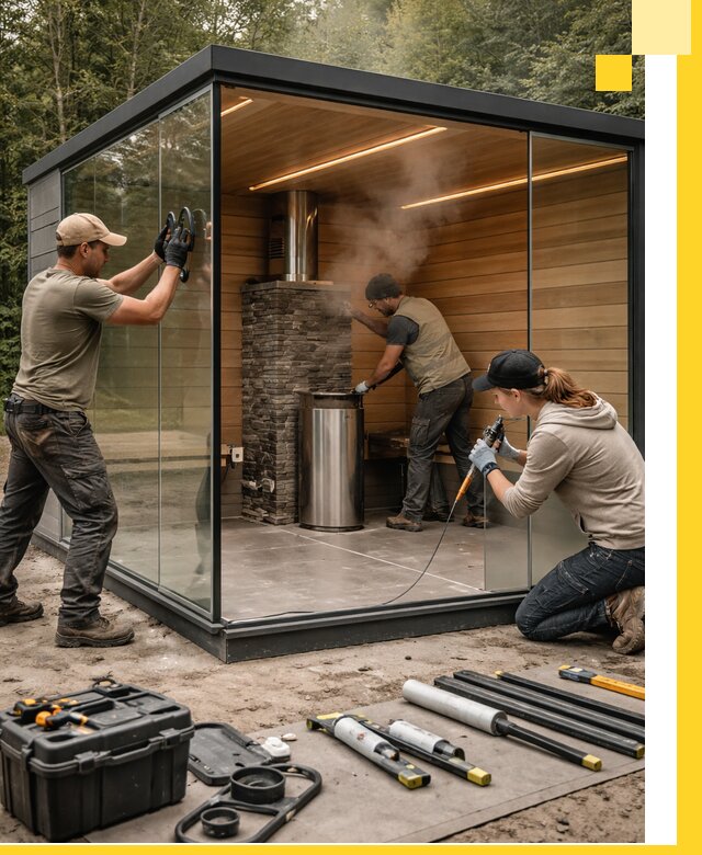 Проектирование и строительство стеклянных бань в Домодедове