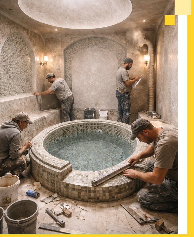 Профессиональное строительство хамама с бассейном в Домодедове под ключ