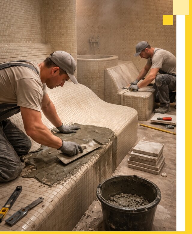 Лежаки для хамама под ключ в Домодедове, проект и монтаж