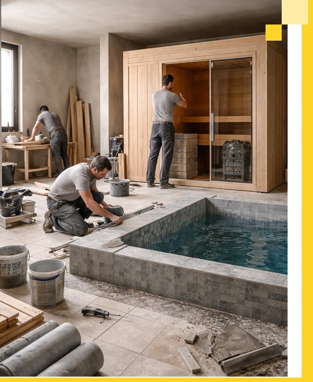 SPA зоны под ключ с бассейном сауной и печью в Домодедове